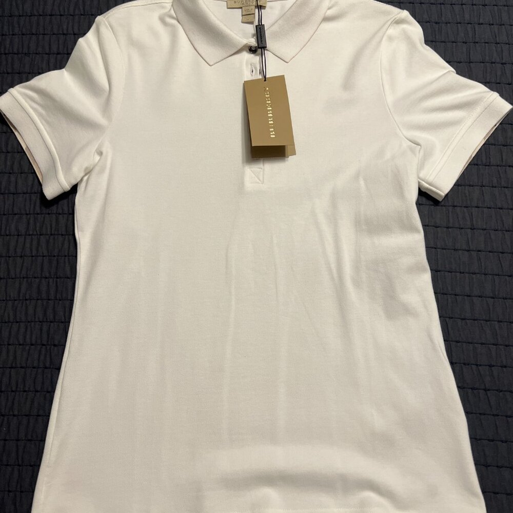 NWT - Burberry Check Trim Stretch Cotton Pique Polo Shirt